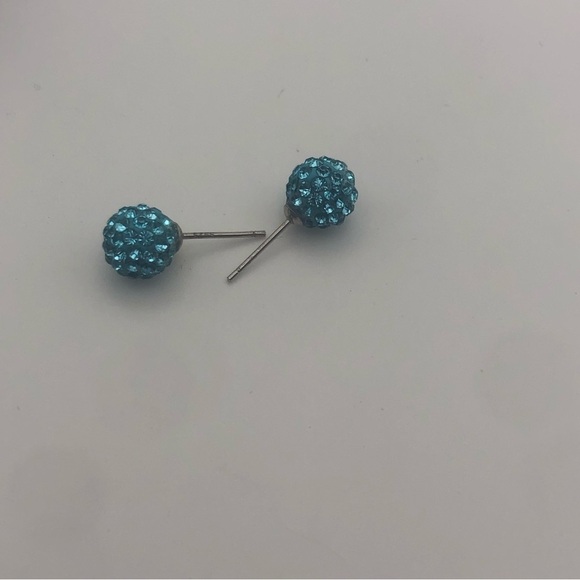 STERLING Silver Blue Crystal Sparkle Ball Stud Earrings 7mm - Picture 6 of 8